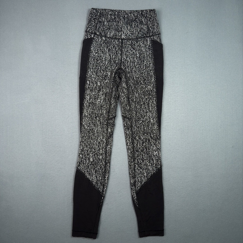 LULULEMON Fit Physique Leggings Black White Full Length Mesh Panel Size 0